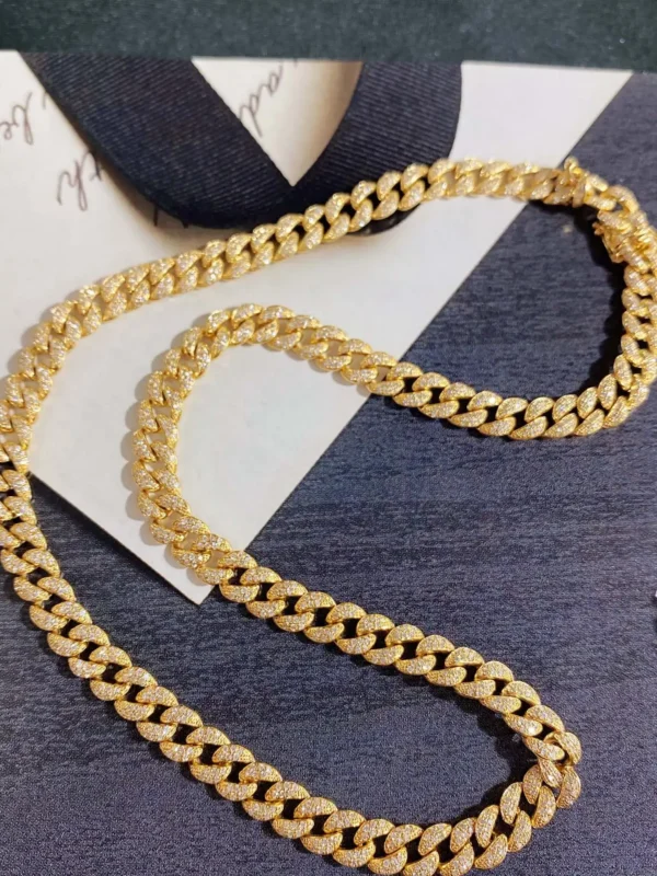 16 Inch 18k Yellow Gold Diamond Hip Hop Cuban Link Chain Miami Necklace Jewelry for Women