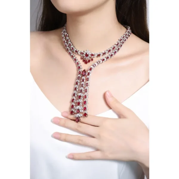 Ruihe Luxury 925 Silver Necklace for Women 58.49ct Lab Grown Ruby Simulated Diamond Zirconia Jewelry Gift Wedding Christmas