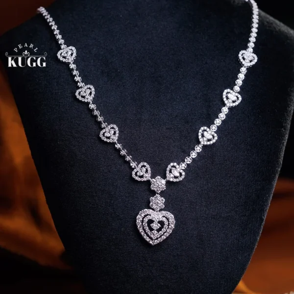 KUGG 100% 18K White Gold Necklace Vintage Palace Style 5.3carat Real Natural Diamond Necklace for Women High Wedding Jewelry