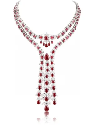 Ruihe Luxury 925 Silver Necklace for Women 58.49ct Lab Grown Ruby Simulated Diamond Zirconia Jewelry Gift Wedding Christmas