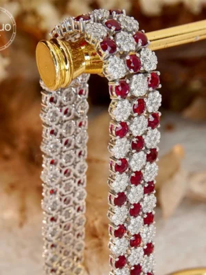 Aazuo Luxury Jewelry 18K Solid White Gold Real Diamonds Natural Ruby Line Tennis Bracelet Gifted For Women High Cass Banquet