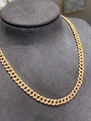 16 Inch 18k Yellow Gold Diamond Hip Hop Cuban Link Chain Miami Necklace Jewelry for Women